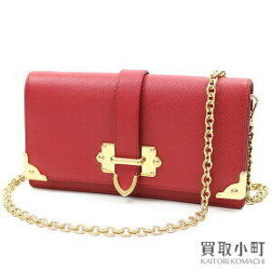 Prada Cahier Saffiano Leather Bag Red Buckle chain wallet shoulder iPhone
